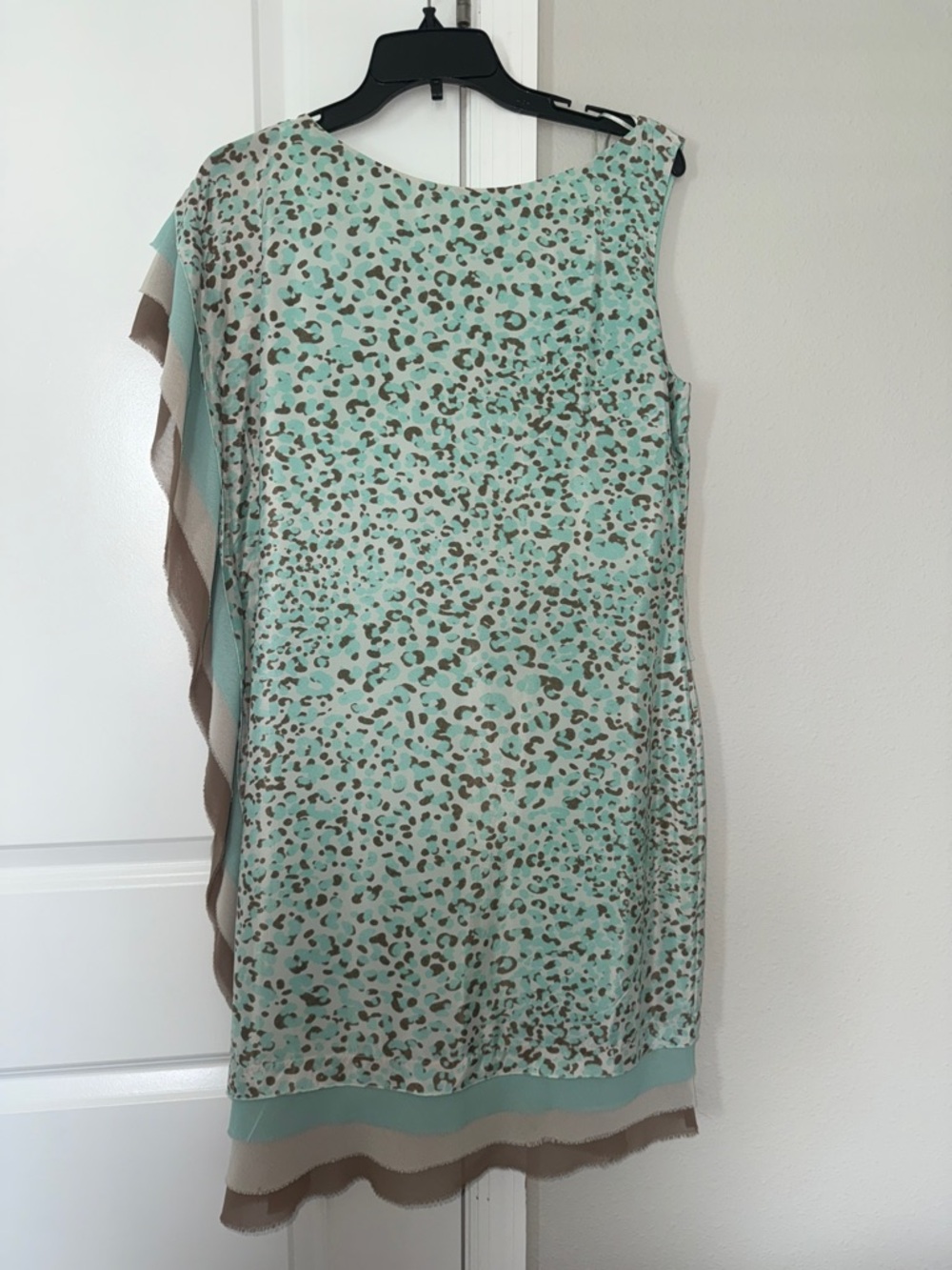 Vince Camuto Mint and Taupe Leopard One-Shoulder Dress